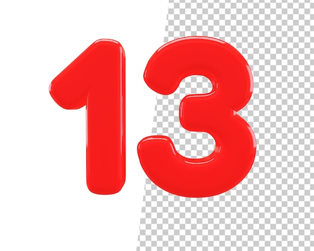 13 Zahlen roter Text 3D-Rendering