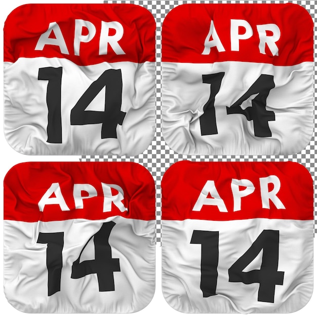 14. 14. April Datumskalendersymbol isoliert Vier winkende Bump-Textur 3D-Rendering