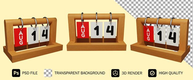 14 Août Calendrier En Bois Unique Moderne Rendu 3d Psd Premium