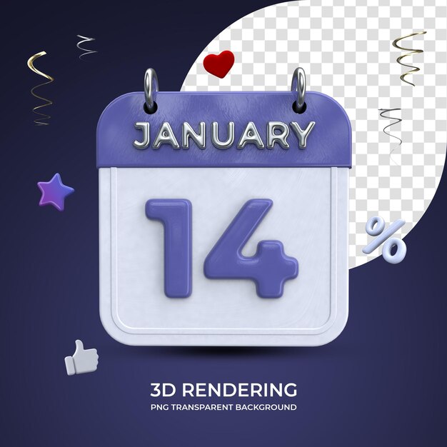 14. januar kalender 3d-rendering