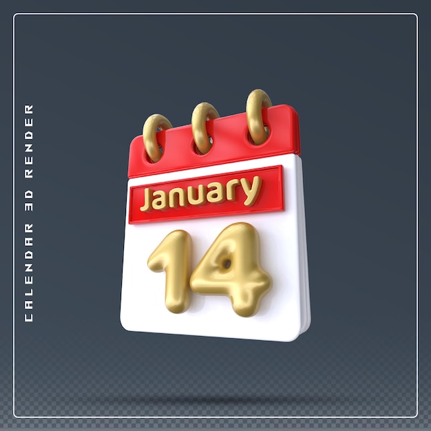 PSD 14 janvier icône du calendrier rendre en 3d