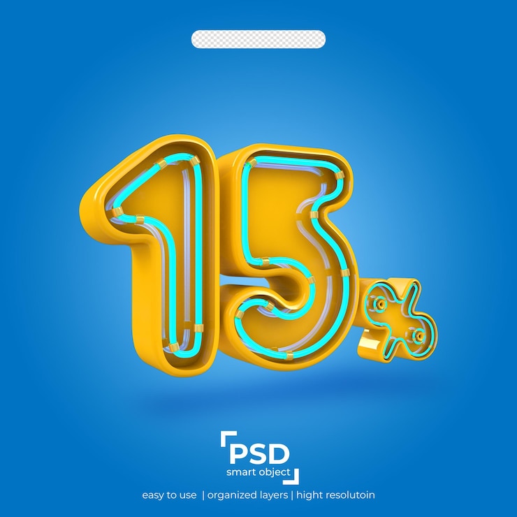 PSD 15 por ciento de descuento efecto de luz.