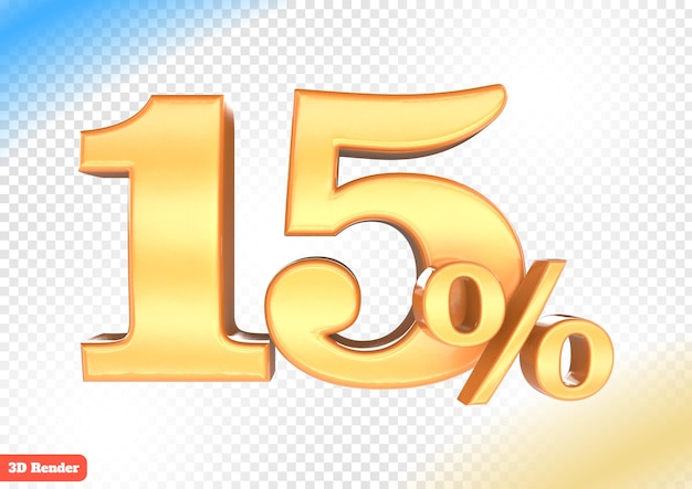 15 por ciento de descuento en metal dorado de renderizado 3d
