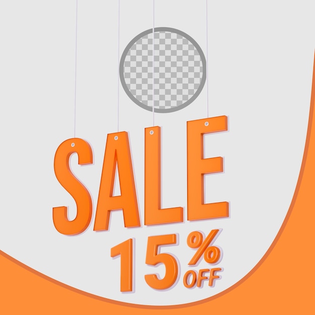 15 por ciento de descuento en la venta en la tienda en línea render 3d realista PSD Premium