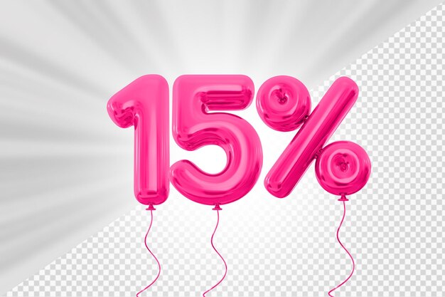 15 por ciento de globo rosa con oferta roja en 3d
