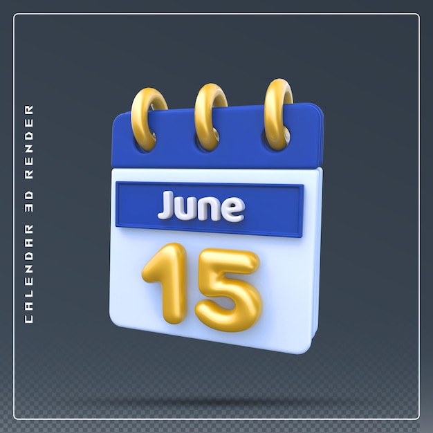 15. Juni Kalendersymbol 3D-Rendering