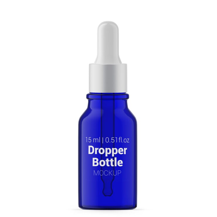 PSD 15 ml blue glass dropper bottle mockup