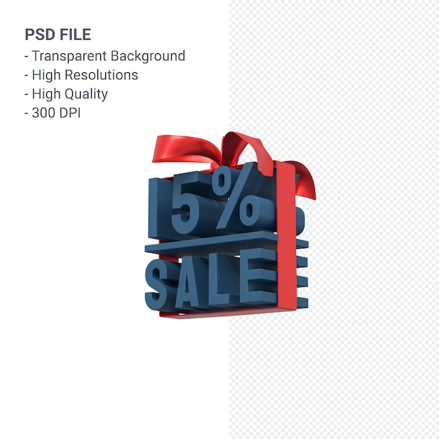 15 percentuale di vendita con fiocco e nastro 3d design isolato