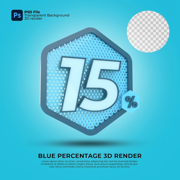 15 porcentagem 3d renderização em cor azul