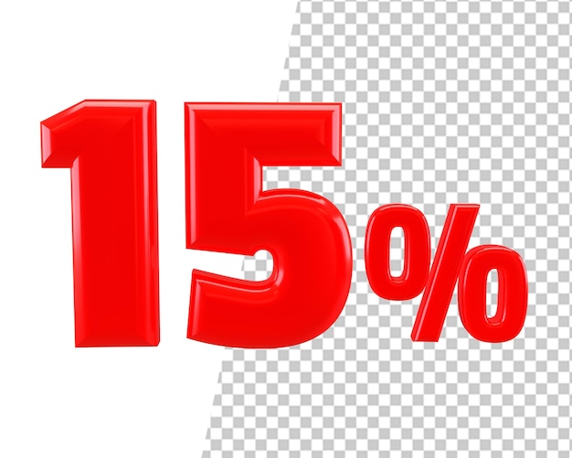 15 pour cent de réduction sur quinze rabais vente icône rouge rendu 3d