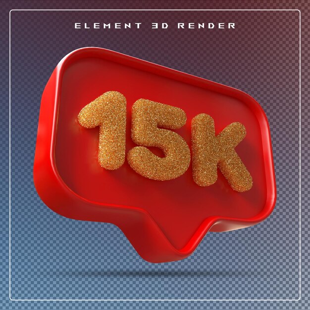 15k Follower, rote Nummer, Abonnieren von 3D-Symbolen