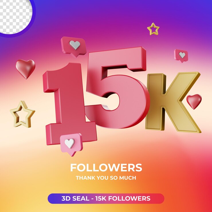 PSD 15k seguidores com ícone 3d do instagram