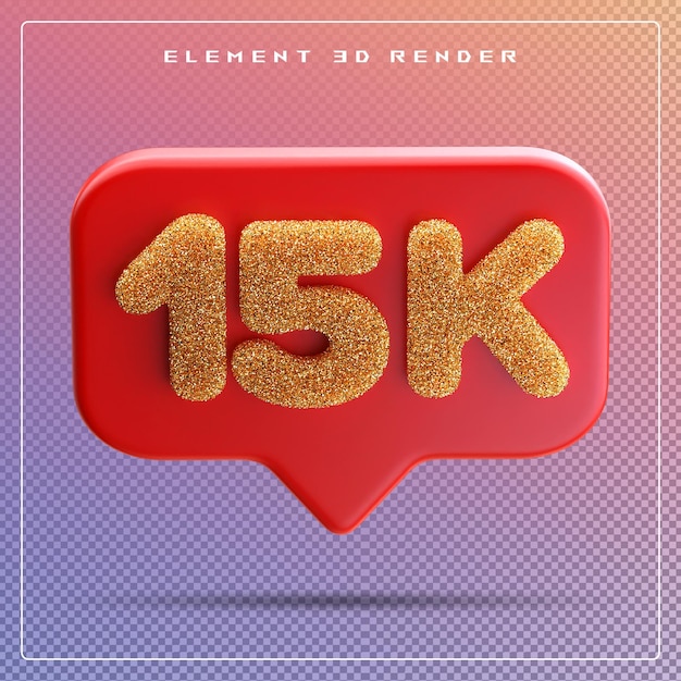 PSD 15k seguidores número rojo suscribirse icono 3d