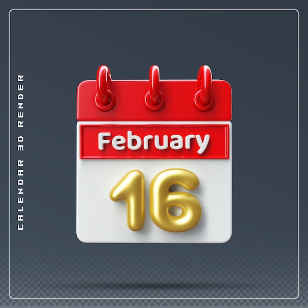 16. Februar Kalendersymbol 3D-Rendering