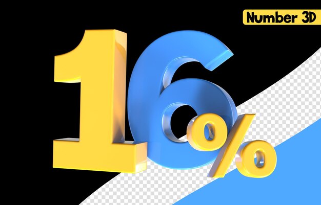 16 numéro jaune avec rendu 3d bleu