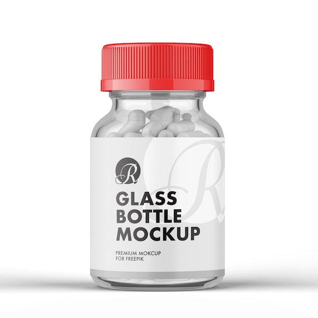 167_Flacon de pilules en verre avec maquette d'étiquette