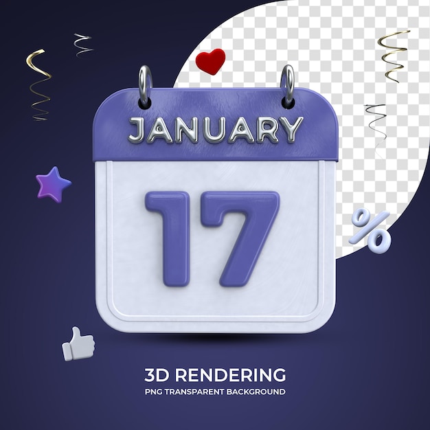 17. Januar Kalender 3D-Rendering