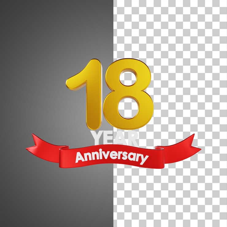 PSD 18 años feliz aniversario número 3d ilustración