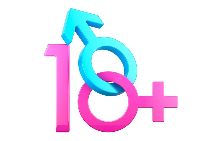 PSD 18 concepto con símbolos de género femenino y masculino renderizado en 3d aislado sobre un fondo transparente