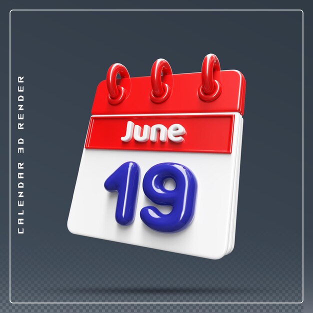 19. Juni Kalendersymbol 3D-Rendering