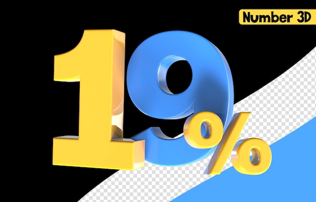 19 Nummer gelb mit blauem 3D-Rendering