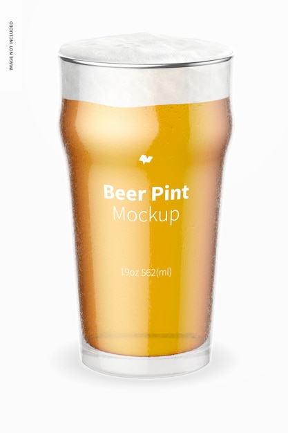 19 oz Beer Nonic Pint Glass Mockup, Front View