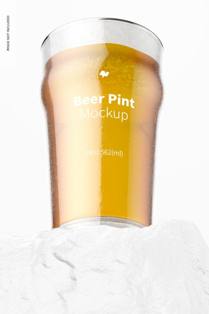 19 oz bier nonic pint glass mockup, vorderansicht von unten