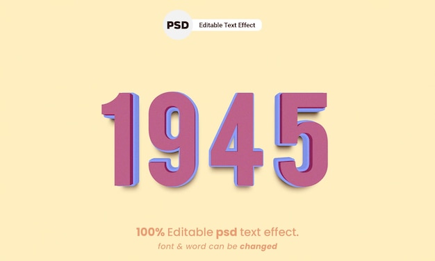 1945 Estilo de efecto de texto 3d vintage efecto de texto vintage premium