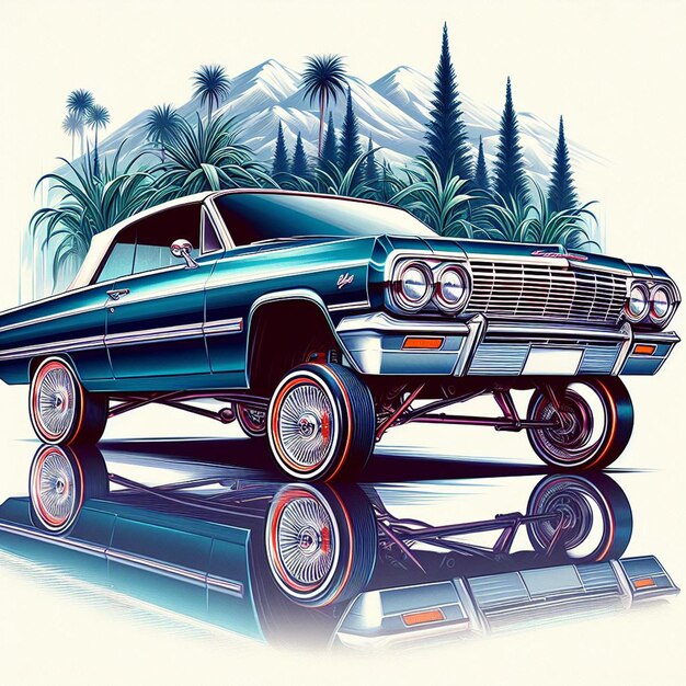 1964 chevy impala lowrider en el fondo blanco