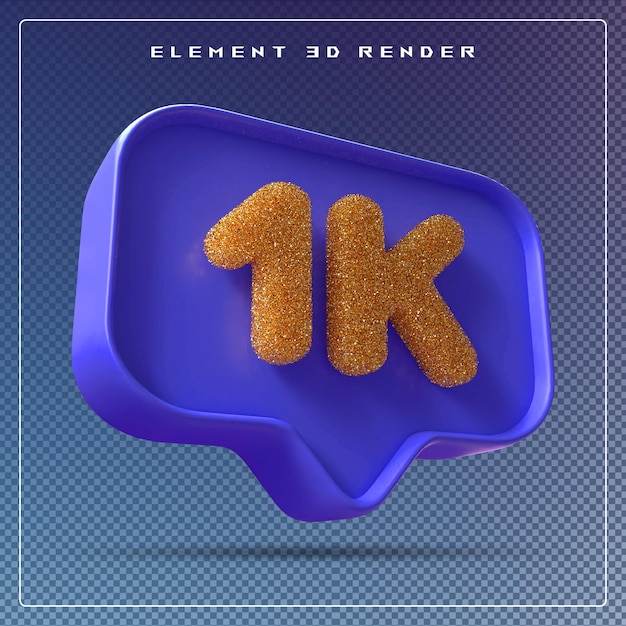 1k follower blaue nummer abonnieren icon 3d