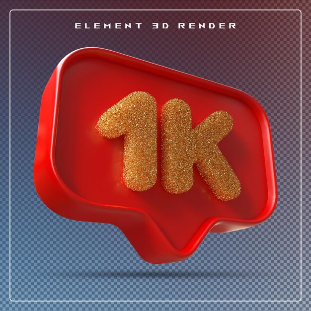 PSD 1k seguidores número vermelho subscrever ícone 3d