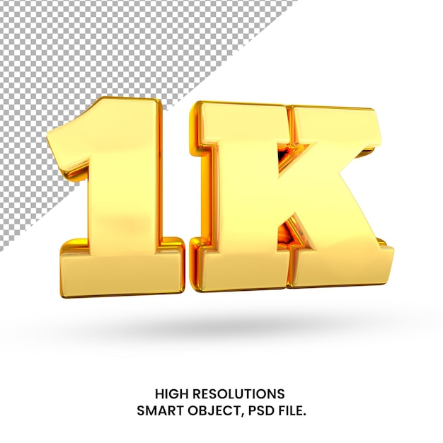 1k seguidores y suscriptores de redes sociales 3d render aislado