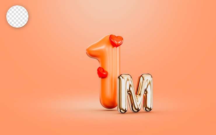 PSD 1m número de cor laranja celebração seguidor com conceito de renderização 3d ícone de amor para banner social