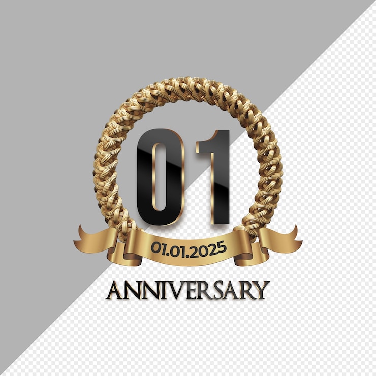 PSD 1st anniversary celebration logo with gold number glitter color anniversary or birthday card