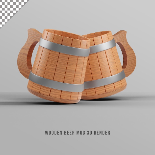 2 boccali di birra in legno 3d render