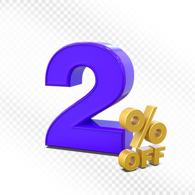 PSD 2 por ciento de descuento en la promoción de ventas de púrpura 3d