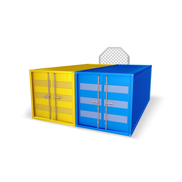 2 contenedor de envío de oro y color azul aislado archivo psd de renderización 3d