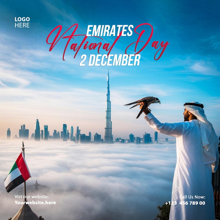 PSD 2 de diciembre feliz día nacional de los emiratos árabes unidos diseño de plantillas de publicaciones en las redes sociales día de la independencia de los emirates árabes