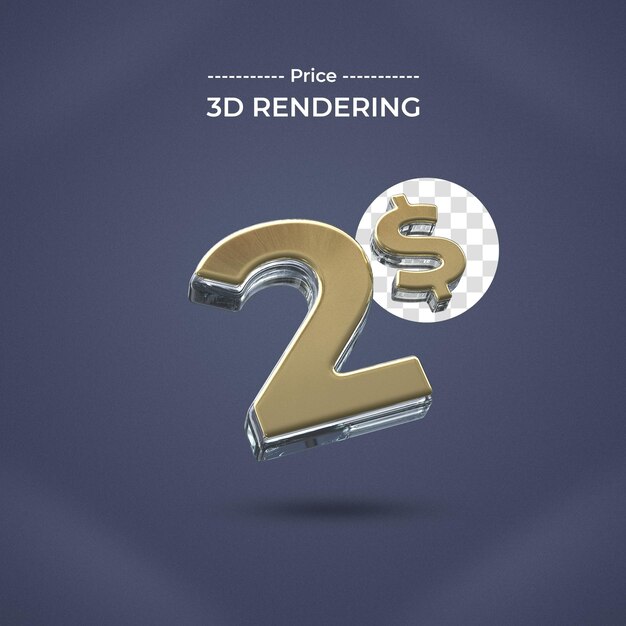 2 dollari di rendering 3d con sfondo trasparente