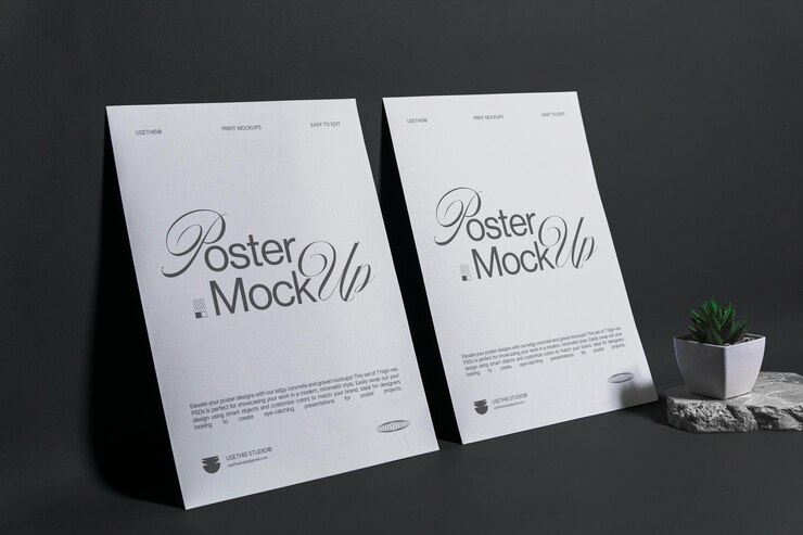 2 maquetas de cartel en la escena minimalista del estudio a4 maquetas de kartel con fondo minimalista