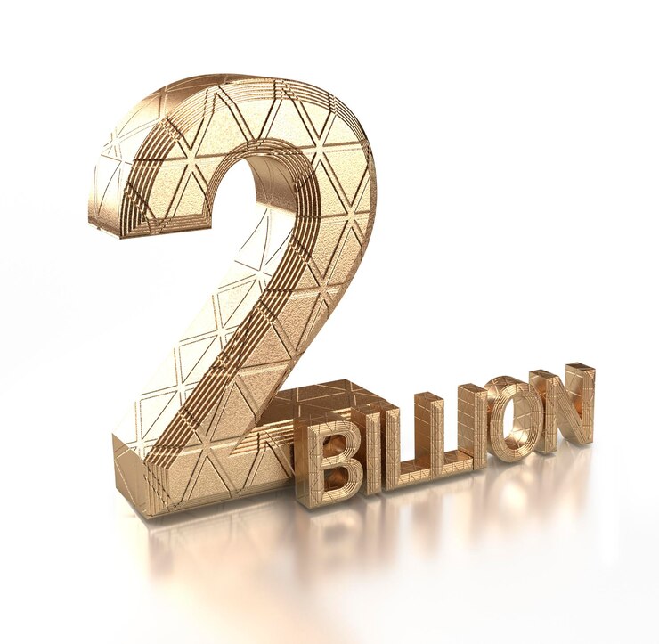 PSD 2 mil millones de vistas de oro palabra en fondo blanco renderizado en 3d