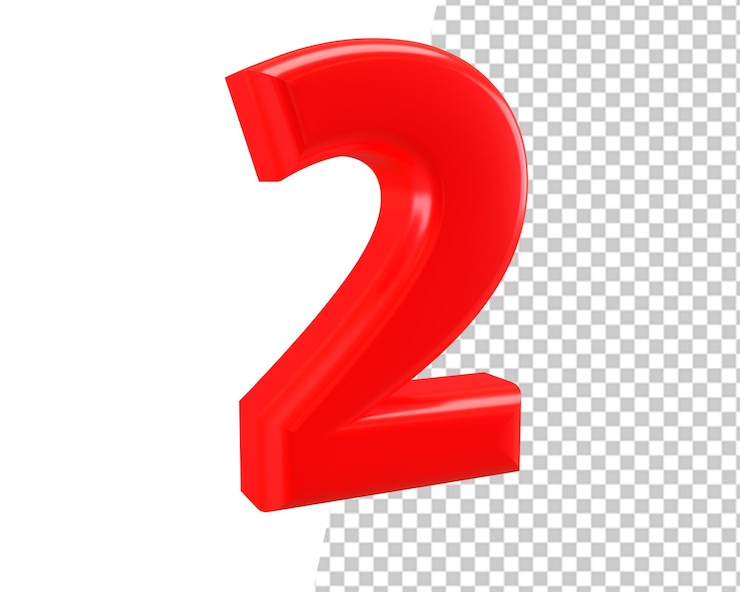 PSD 2 número dos logo texto rojo icono 3d render