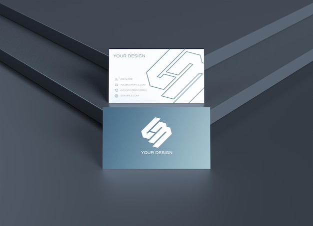 2 tarjetas de visita en exhibición Mockup