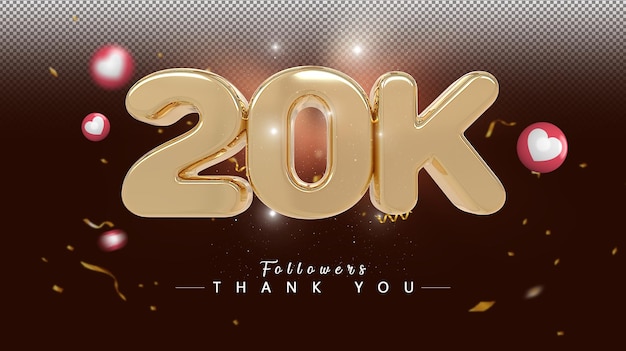 20.000 Follower-Nummer Gold 3d