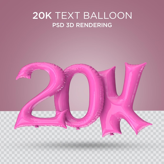 20.000 soziale anhänger und abonnenten ballonfeier 3d-rendering