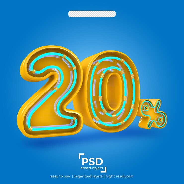 PSD 20 por ciento de descuento efecto de luz.