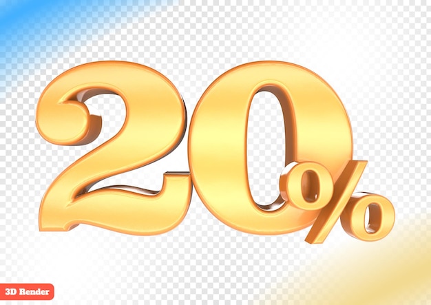 20 por ciento de descuento en metal dorado de renderizado 3d