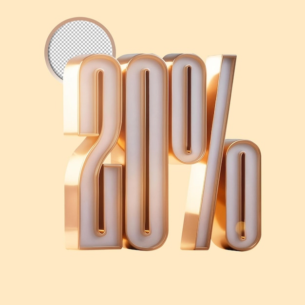 20 por ciento de descuento en oro en 3D aislado