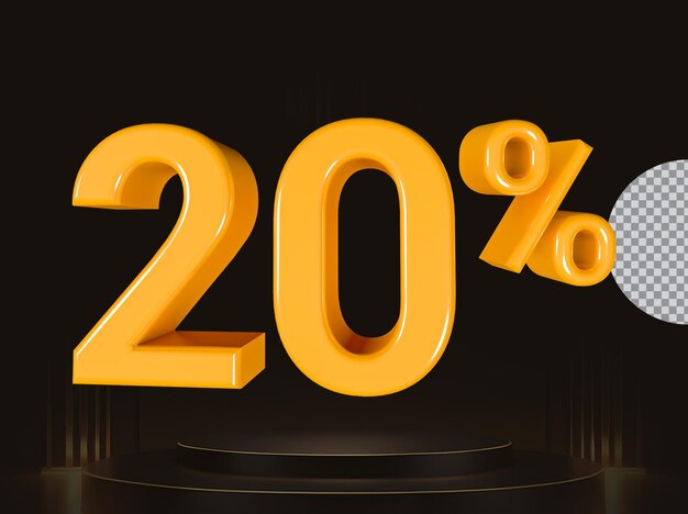 El 20 por ciento de descuento en oro aislado ilustración de renderizado 3D