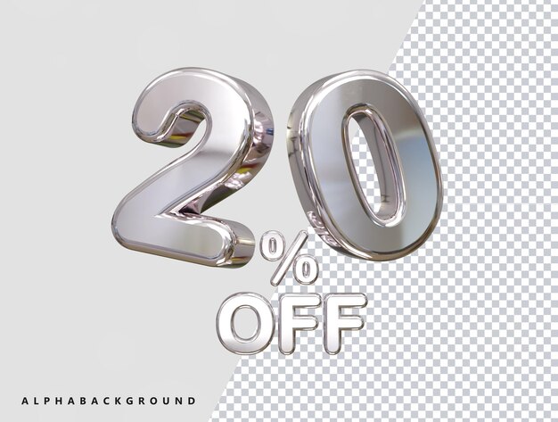 20 por ciento de descuento en la venta Ilustración de texto de renderizado 3D